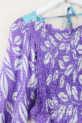 Pearl Top - Vintage Sari - Soft Lilac Leaves - XS - S By All About Audrey