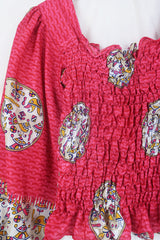 Pearl Top - Vintage Sari - Lychee Pink Abstract Animals - S - M/L By All About Audrey