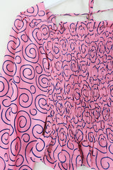 Pearl Top - Vintage Sari -Cherry Pink Swirls - XS - S By All About Audrey