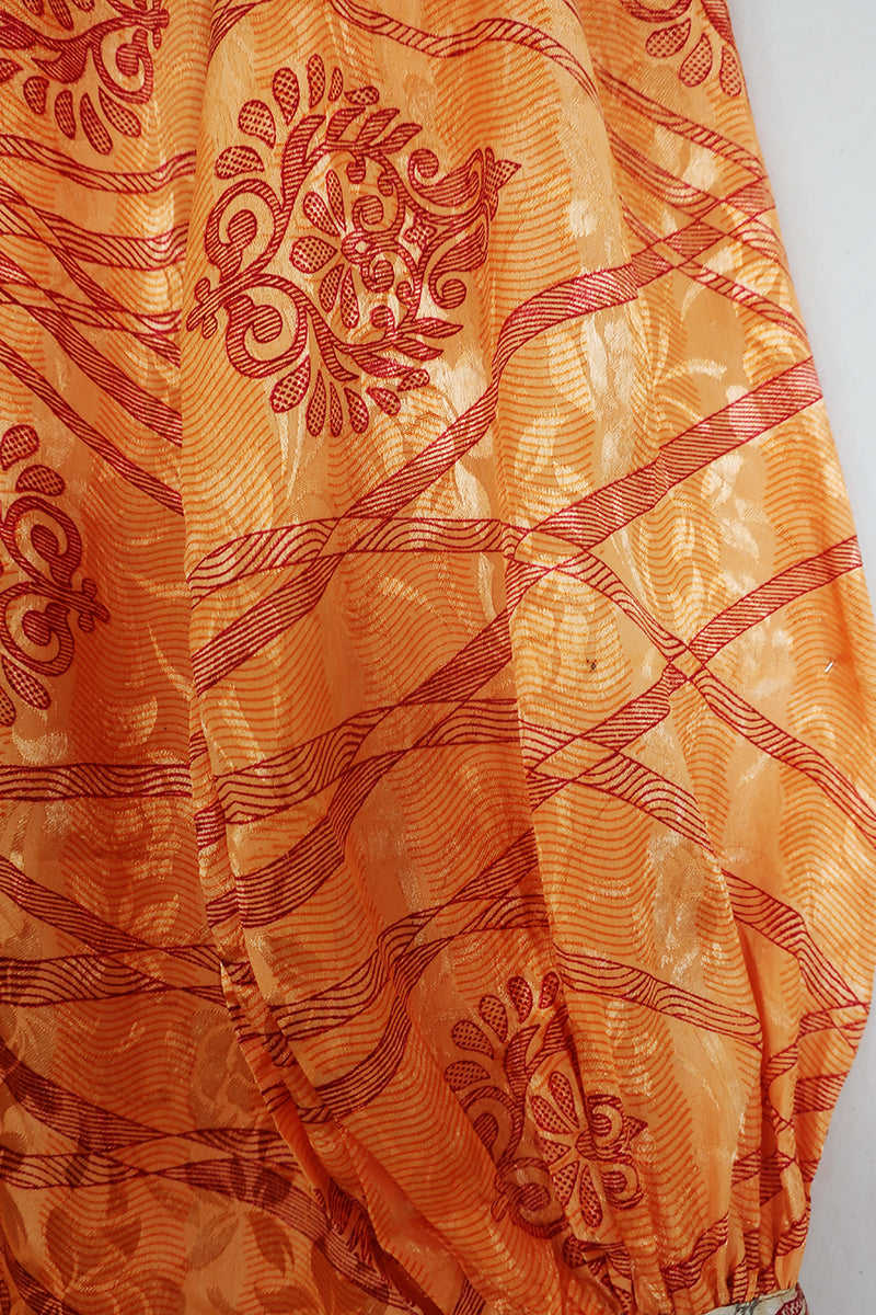 Bonnie Shirt Dress - Glimmering Orange Amber - Vintage Indian Sari - Size S/M