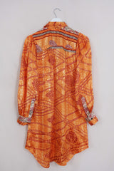 Bonnie Shirt Dress - Glimmering Orange Amber - Vintage Indian Sari - Size S/M By All About Audrey