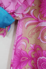 Bonnie Shirt Dress - Pink Sunburst Floral - Vintage Indian Sari - Size M/L