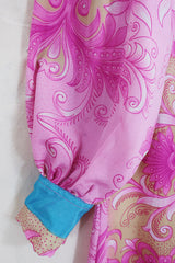 Bonnie Shirt Dress - Pink Sunburst Floral - Vintage Indian Sari - Size M/L
