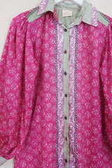 Bonnie Shirt Dress -Dotted Pink Azaeleas - Vintage Indian Sari - Size S/M By All About Audrey