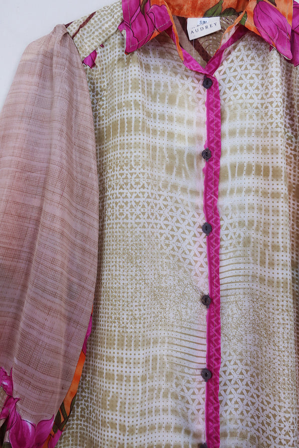 Bonnie Shirt Dress - Tropical Knots & Spots - Vintage Indian Sari - Size S/M By All About Audrey