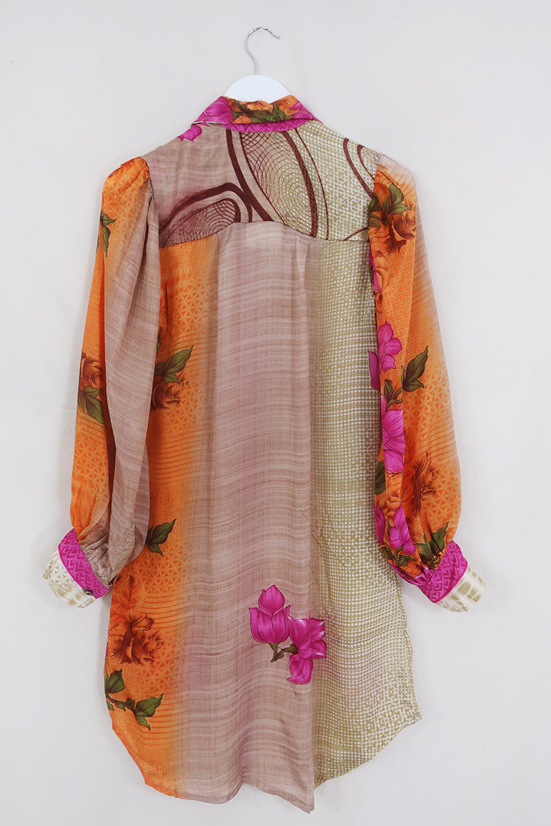 Bonnie Shirt Dress - Tropical Knots & Spots - Vintage Indian Sari - Size S/M By All About Audrey