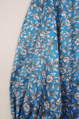Bonnie Shirt Dress - Lovebird Blue Blossom - Vintage Indian Sari - Size M