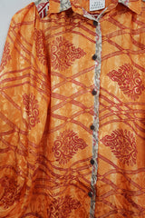 Bonnie Shirt Dress - Glimmering Orange Amber - Vintage Indian Sari - Size S/M By All About Audrey