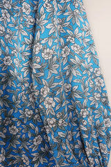 Bonnie Shirt Dress - Lovebird Blue Blossom - Vintage Indian Sari - Size M