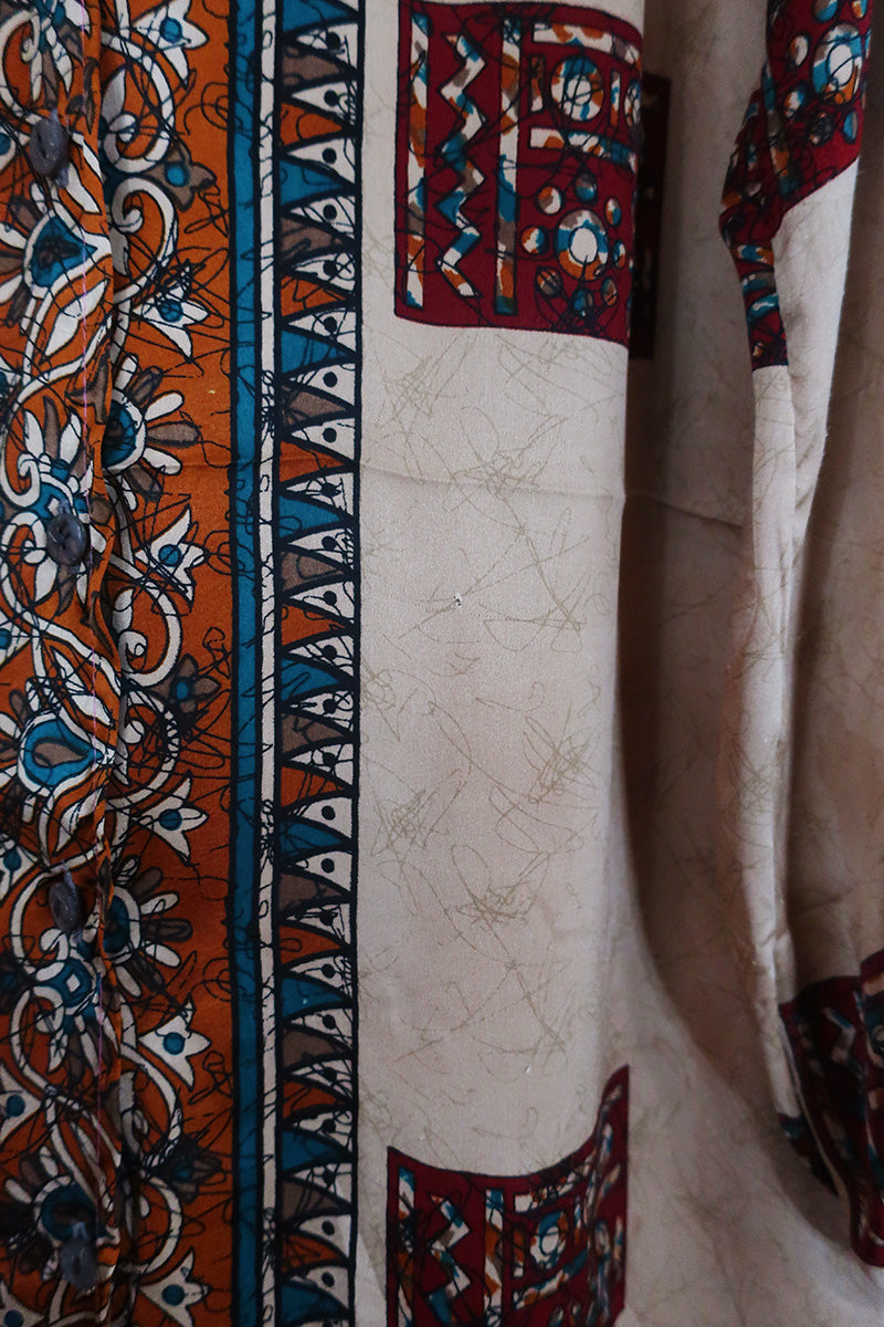 SALE Bonnie Shirt Dress - Desert Flora Batik - Vintage Indian Sari - Size M