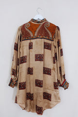 SALE Bonnie Shirt Dress - Desert Flora Batik - Vintage Indian Sari - Size M By All About Audrey