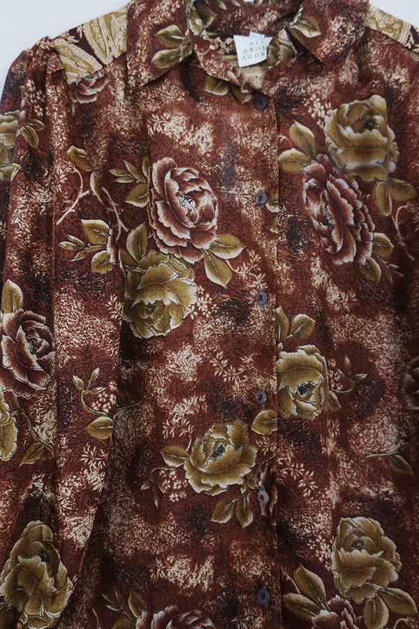Bonnie Shirt Dress - Wild West Roses - Vintage Indian Sari - Size M/L By All About Audrey