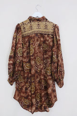 Bonnie Shirt Dress - Wild West Roses - Vintage Indian Sari - Size M/L By All About Audrey