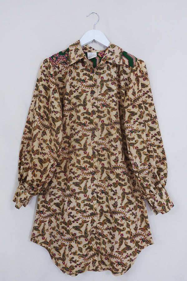 Bonnie Shirt Dress - Honeysuckle & Pine Paisley - Vintage Indian Sari - Size M/L By All About Audrey