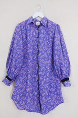 Bonnie Shirt Dress - Lavender Laurels - Vintage Indian Sari - Size M/L By All About Audrey
