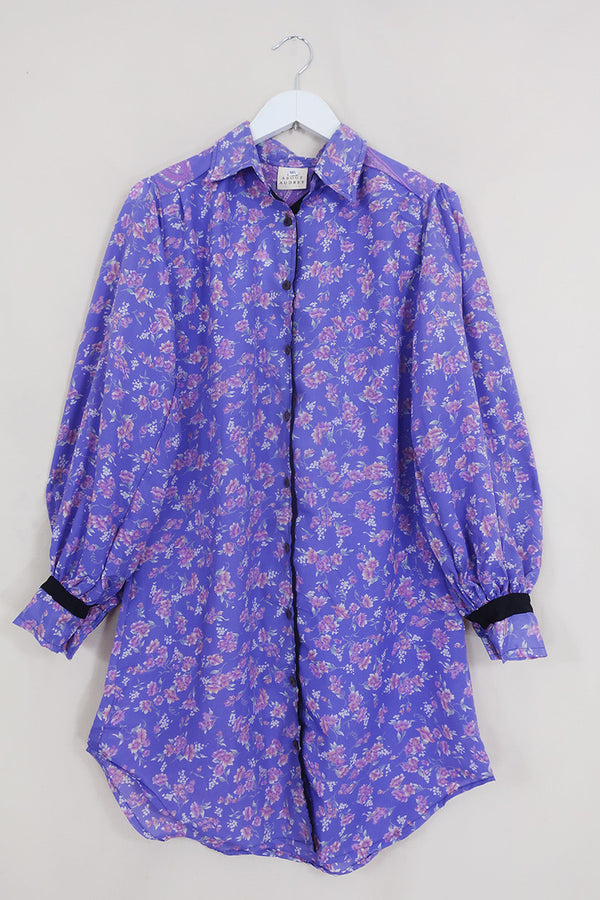 Bonnie Shirt Dress - Lavender Laurels - Vintage Indian Sari - Size M/L By All About Audrey