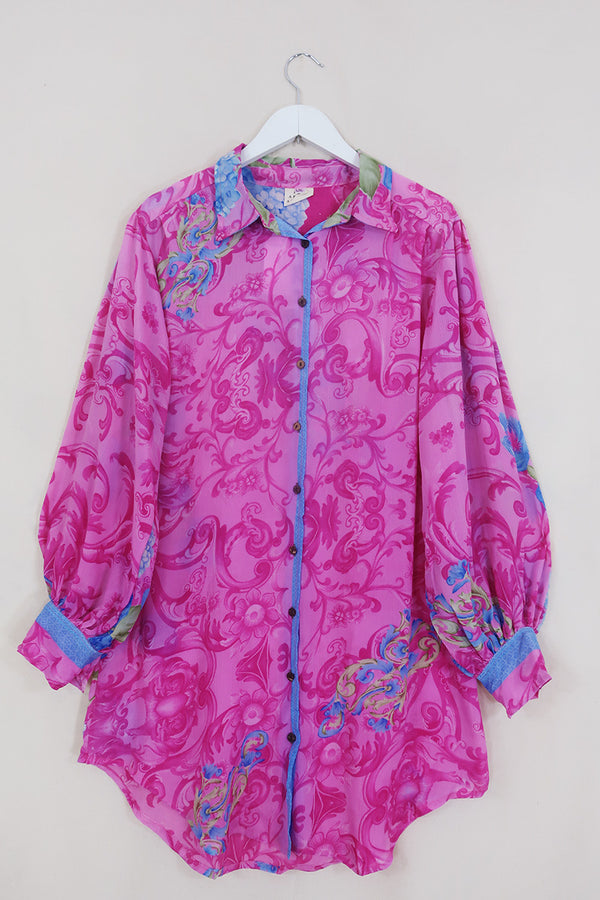 Bonnie Shirt Dress - Wild Orchid Baroque - Vintage Indian Sari - Size L/XL By All About Audrey