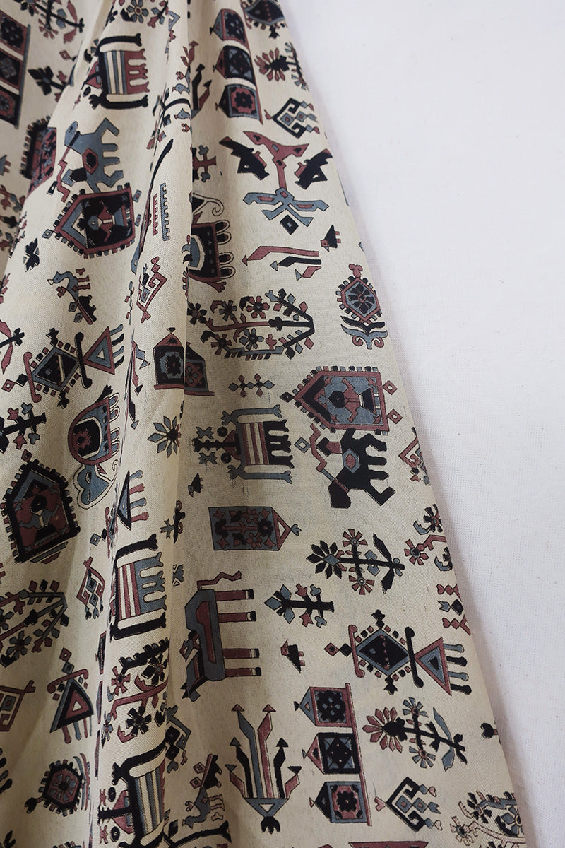 Bonnie Shirt Dress - Ivory & Ink Animals - Vintage Indian Sari - Size L/XL