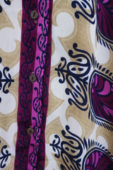 Bonnie Shirt Dress - Psychedelic Fawn & Pink Paisley - Vintage Indian Sari - Size L/XL