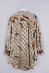 Bonnie Shirt Dress - Cowboy Treasured Ferns - Vintage Indian Sari - Size L/XL By All About Audrey