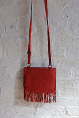 Zelda Embroidered Suede Saddle Bag in Garnet & Azure Flowers