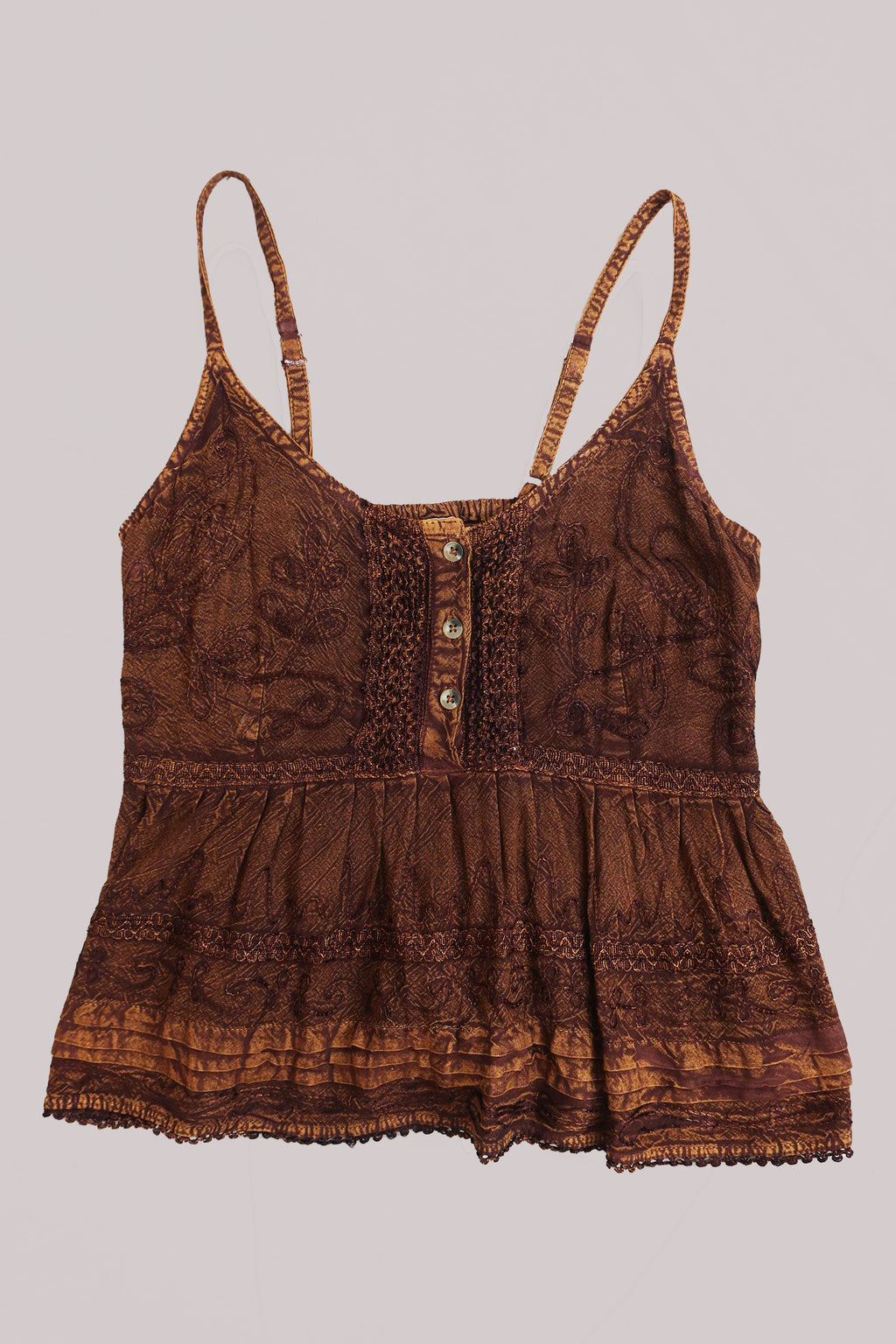 Embroidered Peplum Cami Top in Hazelnut Brown - Free Size