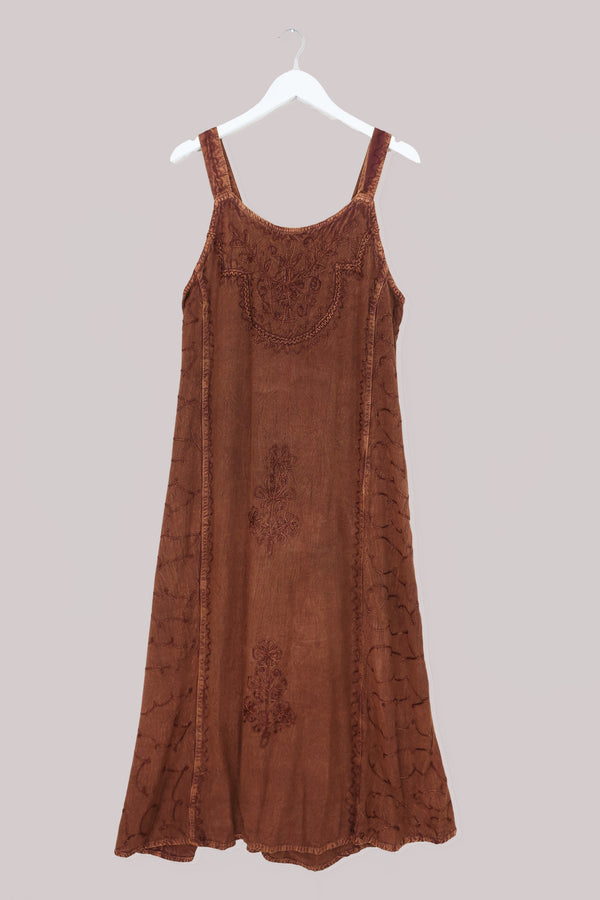 Indian Embroidered Strappy Maxi in Copper Brown