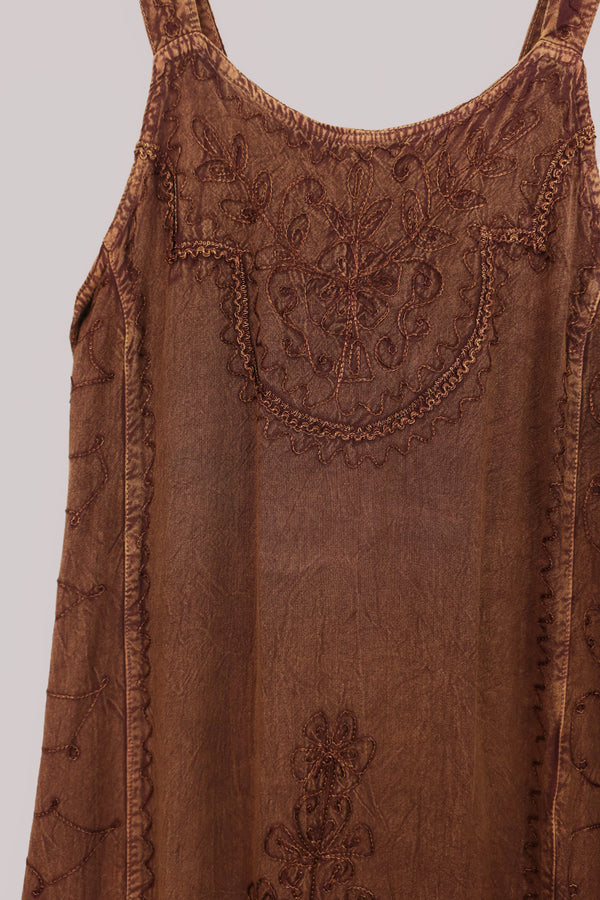 Indian Embroidered Strappy Maxi in Copper Brown