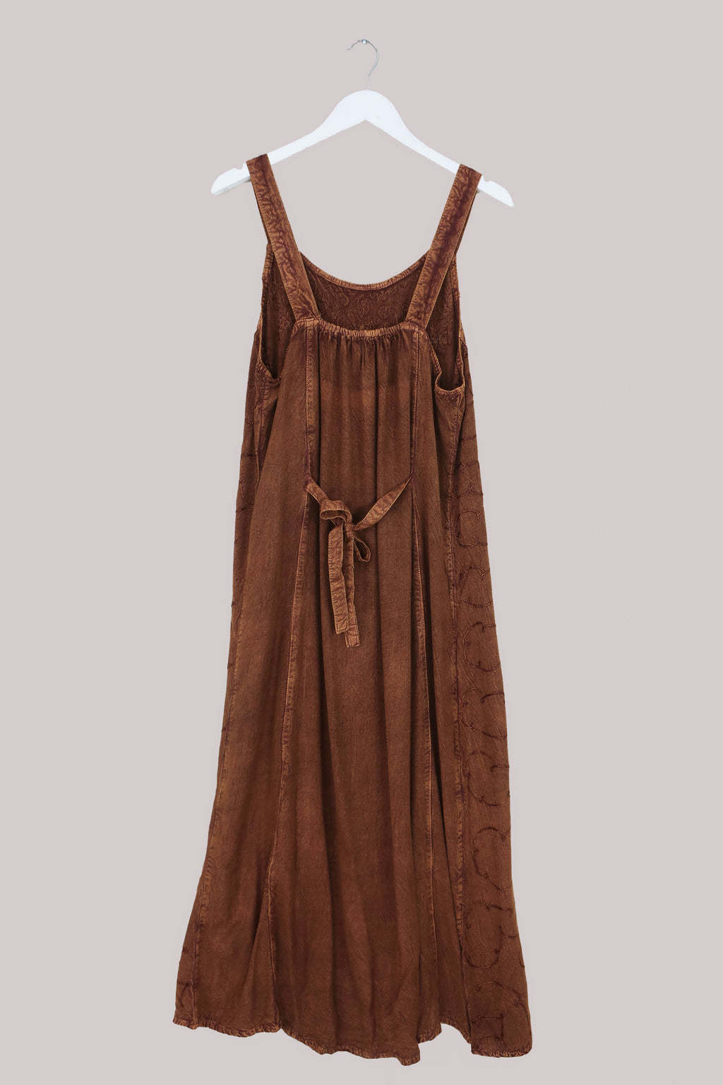 Indian Embroidered Strappy Maxi in Copper Brown