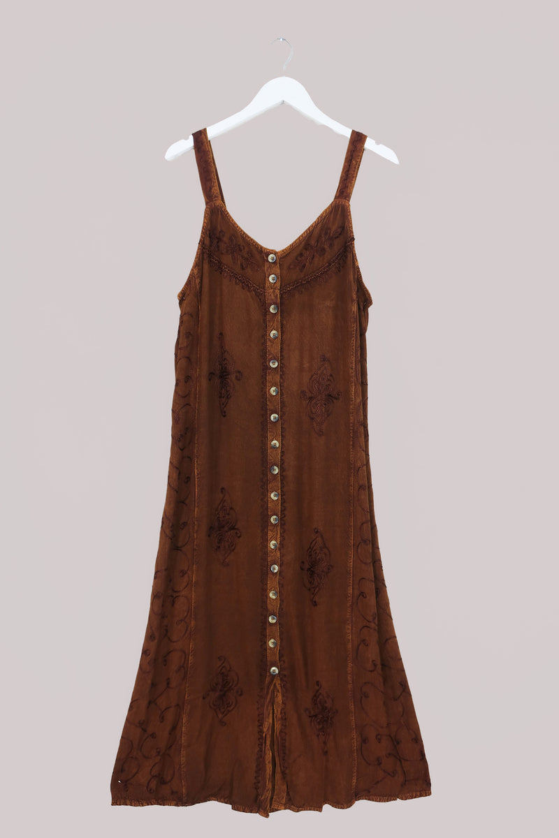 Indian Button-Up Maxi Sundress in Chestnut Brown