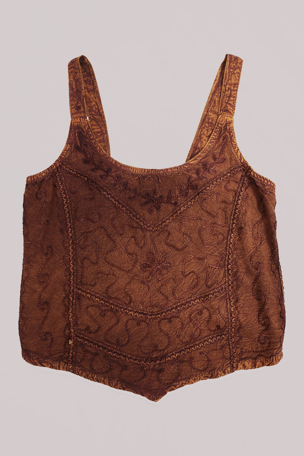 Embroidered Handkerchief Top in Chestnut Brown - Free Size