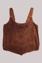Embroidered Handkerchief Top in Chestnut Brown - Free Size