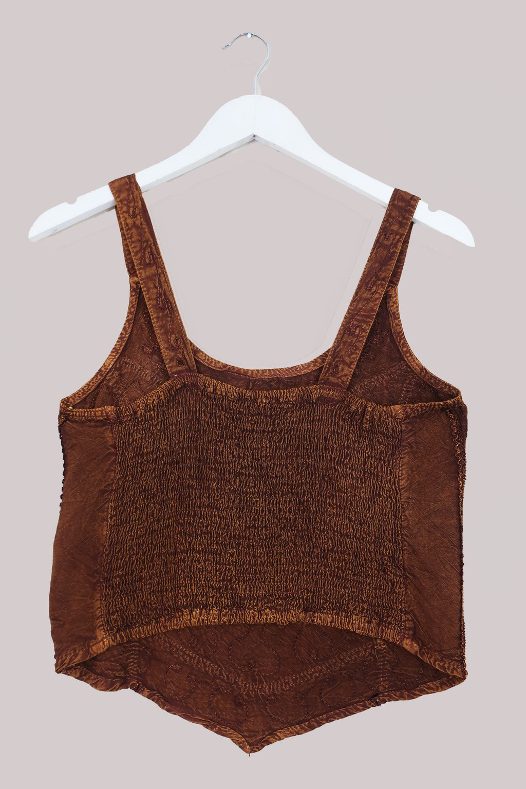 Embroidered Handkerchief Top in Chestnut Brown - Free Size