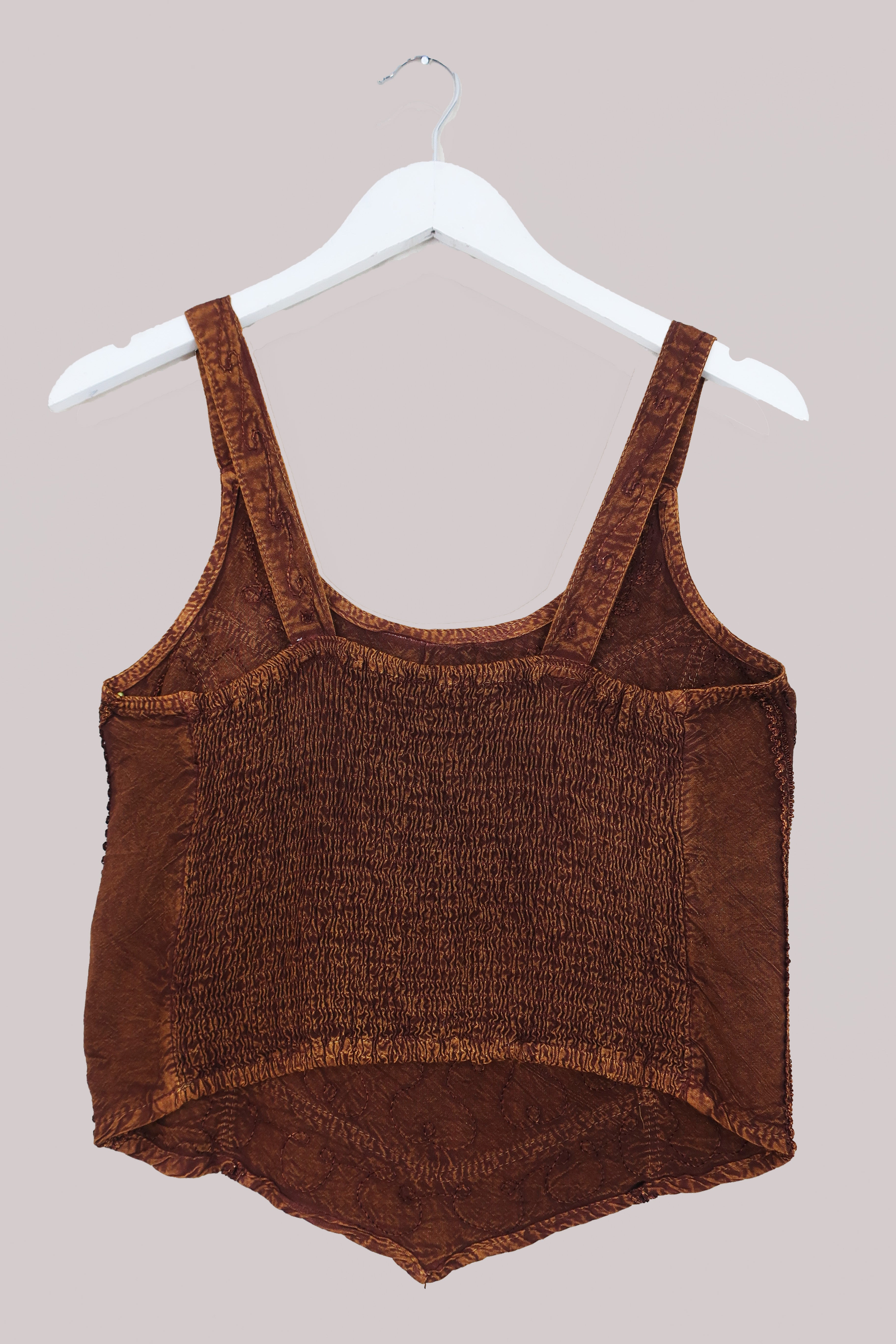 Embroidered Handkerchief Top in Chestnut Brown - Free Size