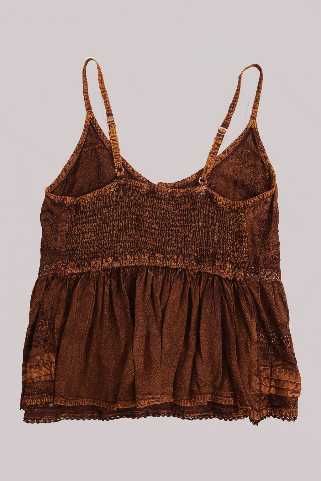 Embroidered Peplum Cami Top in Hazelnut Brown - Free Size