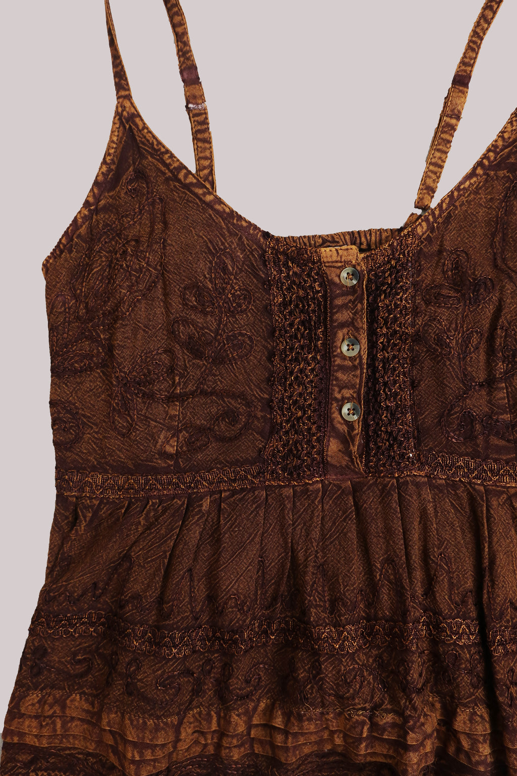 Embroidered Peplum Cami Top in Hazelnut Brown - Free Size