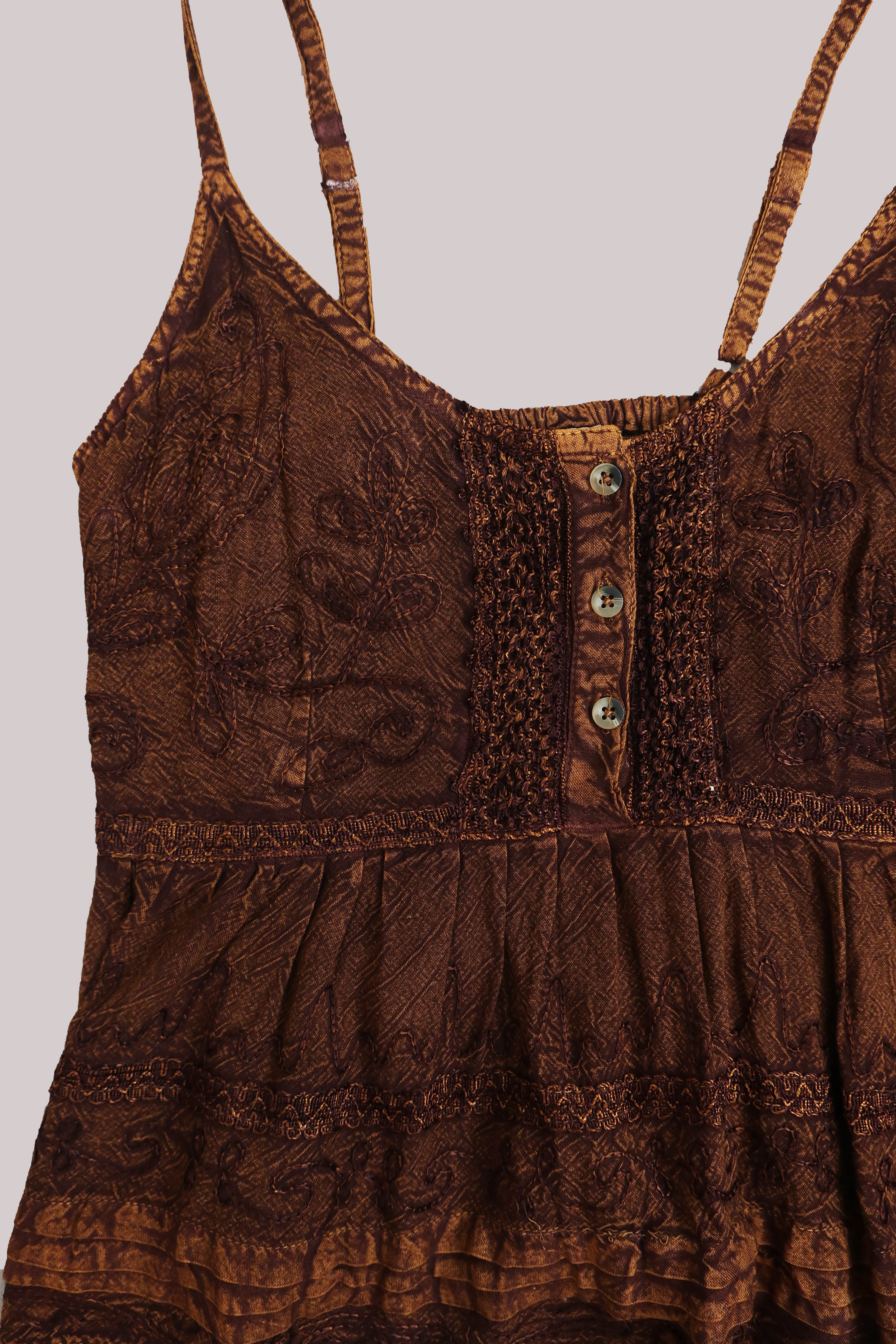 Embroidered Peplum Cami Top in Hazelnut Brown - Free Size