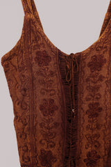 Embroidered Corset Top in Chestnut Brown - Free Size