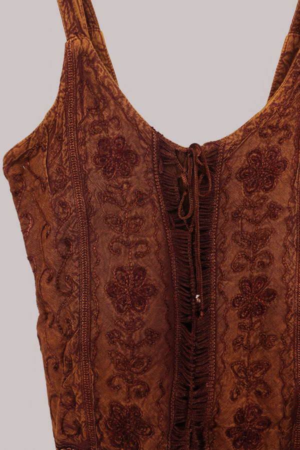 Embroidered Corset Top in Chestnut Brown - Free Size