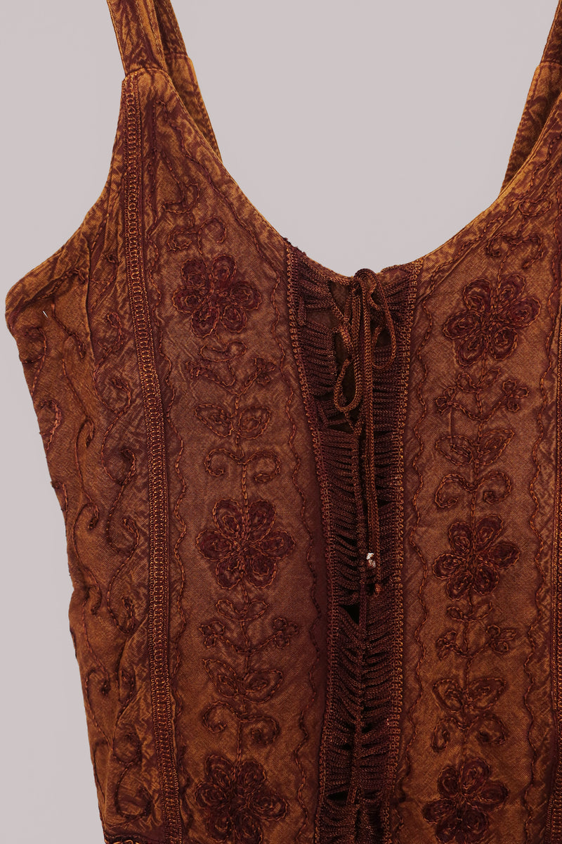 Embroidered Corset Top in Chestnut Brown - Free Size