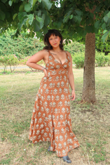 Laura Maxi Dress in Tan Palm Leaf