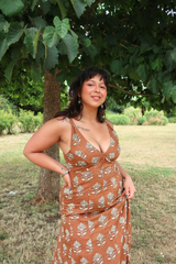 Laura Maxi Dress in Tan Palm Leaf