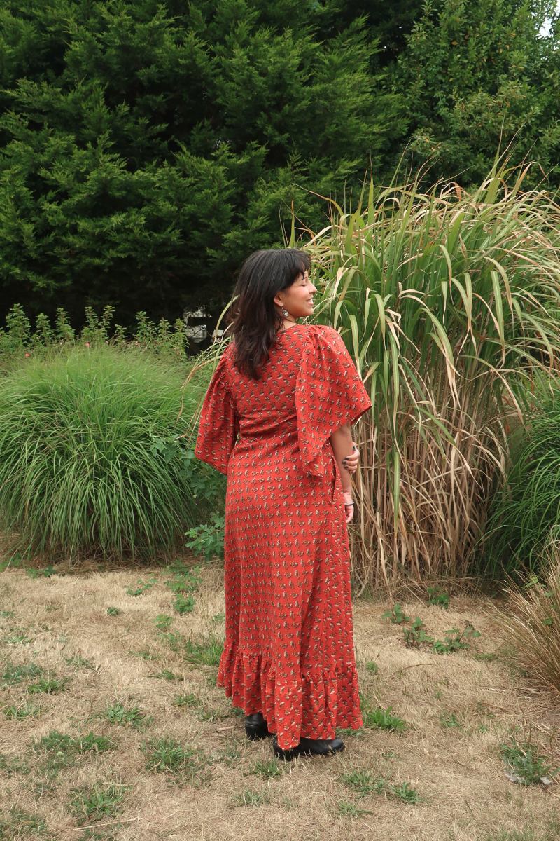 Martha Maxi Dress in Crimson Field Of Dreams - S/M
