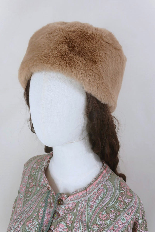 Anastasia Faux Fur Hat in Camel Beige by All About Audrey