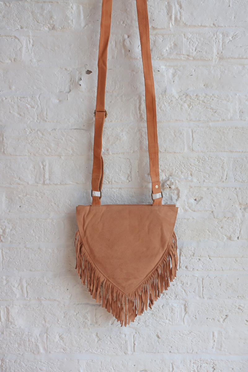 Zelda Embroidered Suede Saddle Bag in Camel & Merlot Autumn Leaf