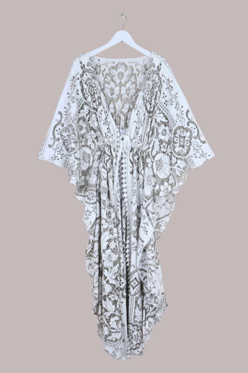 Carlotta Butterfly Robe in Taupe & White Lace - Free Size