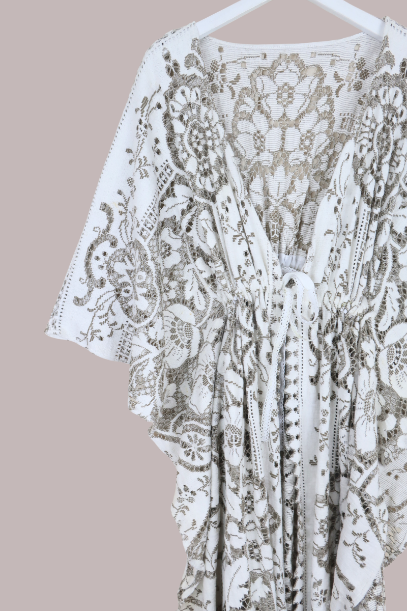 Carlotta Butterfly Robe in Taupe & White Lace - Free Size