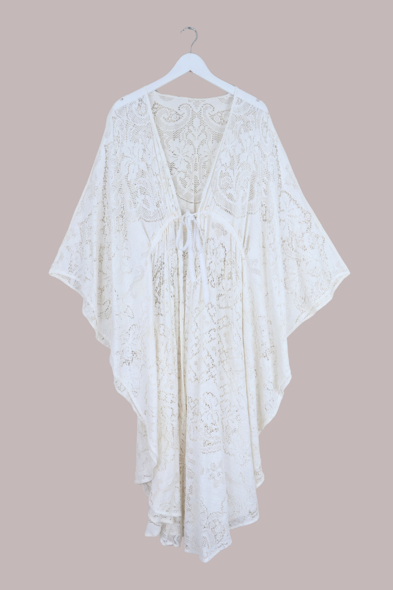 Carlotta Butterfly Robe in Alaska White Lace - Free Size