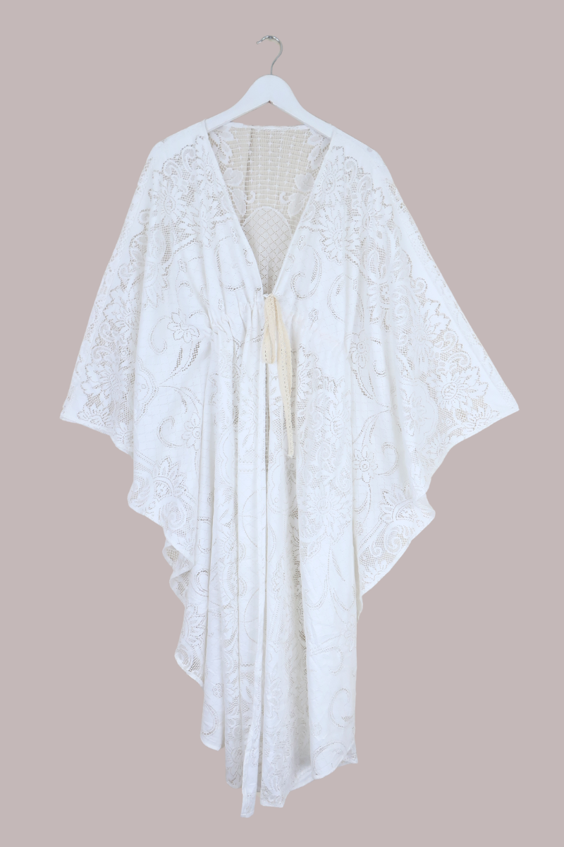 Carlotta Butterfly Robe in Snowdrop White Lace - Free Size