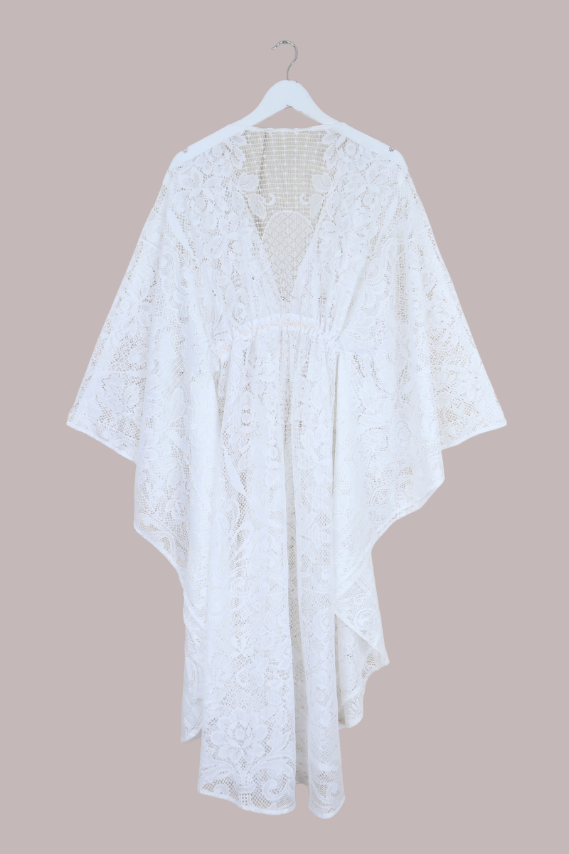 Carlotta Butterfly Robe in Snowdrop White Lace - Free Size